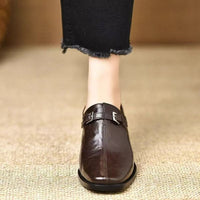 Womens Leather Belt-buckle Shoes With A Square