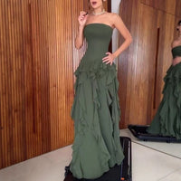 Ruffle-trimmed Side-slit Elegant Dress