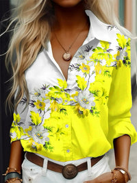 New Womens Delicate Floral Print Long Sleeve Shirt