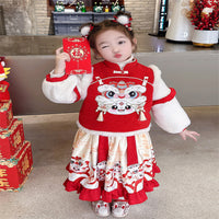 Girls' Han Chinese Costume Fleece-lined Thickened Tang Suit New Year Chinese Style Suit