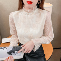 Fashion European Fleece-lined Thick Lace Bottoming Shirt Western Style Chiffon Small Shirt For Women