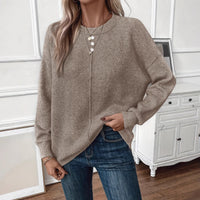 Womens Solid-Color Loose Simple Casual Sweater