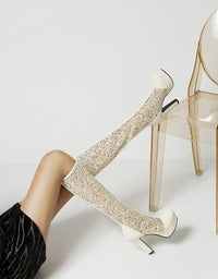 Summer Lace Thick High Heel Platform Women's High-top Mesh Sandal Boots