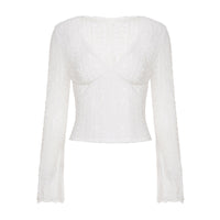 Women's Lace Sheer Top With Flared Sleeves And Cropped Design