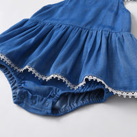 Denim Romper With Hat Sleeveless For Baby Girls