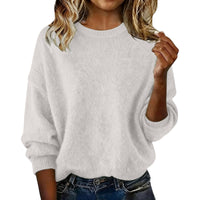 Fashionable Crew-neck Solid-color Sweater