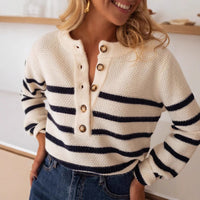Striped Pullover Top Fashion Cardigan With Buttons Sweater Women