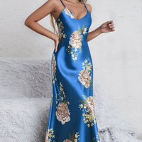 Womens European And American-style Floral-print Sleeveless Summer Loungewear Dress