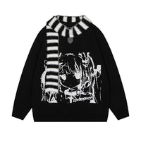 Anime Girl With Scarf Round Neck Sweater Men And Women Autumn And Winter Loose