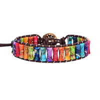 Bamboo-Section Multi-Colored Imperial Stone Cattlehide Braided Bracelet