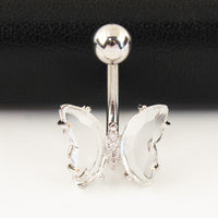 Short Titanium Steel Zircon Small Butterfly Anti-allergy Navel Stud