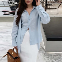 Elegant Tie Summer And Autumn Solid Color Top Korean Style Casual Long Sleeve Shirt