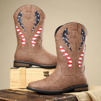 New European And American Thick-heel Leather Patchwork Men's Leather Boots