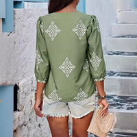 Fashion Printed Bags Three-quarter Sleeve V-neck Women's Blouse