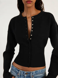 French-style Chic Crew-Neck Casual Knitted Cardigan Top For Women