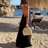 Solid Color Camisole Loose Mid Length Beach Vacation Dress