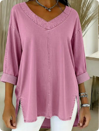 Female Solid Color Casual Street-Style Denim V-Neck Top