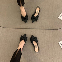 French-style Pointed-toe Bow-embellished Closed-toe Sandals For Women