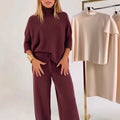 Stylish Casual Solid-color Knit Turtleneck Womens Set For Warmth