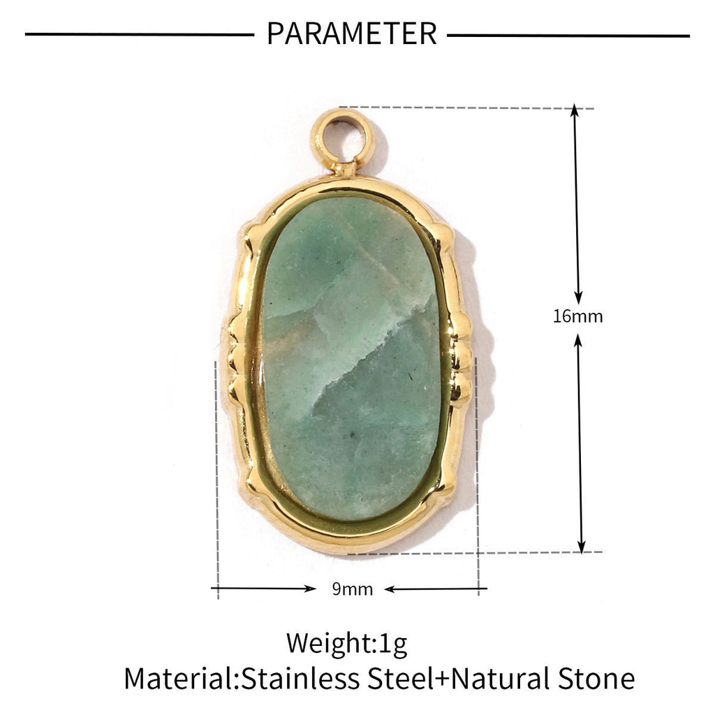 Bohemian Natural Stone Titanium Steel Necklace Pendant Oval Ornament Accessories