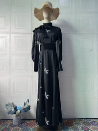 Retro Print Long-Sleeve Bow-Knot Dress