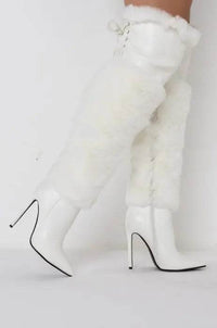 Runway Stiletto Heel Solid Color Plush Over-the-knee Boots