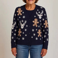 Womens Printed Drop-Shoulder Cardigan Sweater