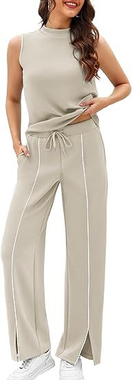 Sleeveless Tank Top And Wide-Leg Pants Two-Piece Womens Casual Sportswear Set