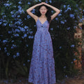 French-style Blue Floral Strap Dress For Women