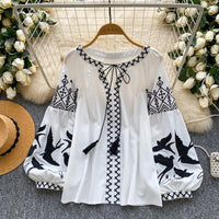 Korean-style Long-sleeve Loose Tassel Top For Women