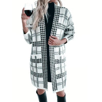 Women's Houndstooth Knitted Long Knitted Jacket