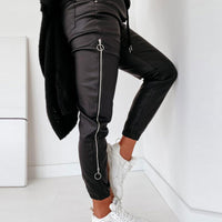 Women's Casual Leather Pants Decorated With Loose Zippers
