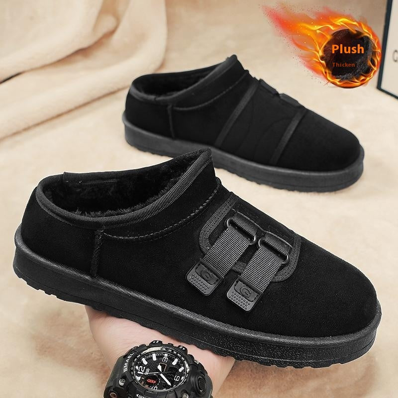 Winter Half Slippers Men's Shoes Fleece-lined Thick