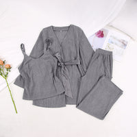 Pit Corduroy Camisole Nightgown Trousers Three-piece Knitted Autumn And Winter Pajamas Women's Warm Loungewear