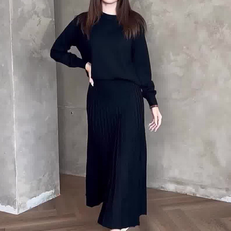 Women's Long Sleeve Pleated Skirt Fashion Suit