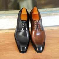 Men's Fashion Distressed Square-Toe Leather Shoes With Wood Grain Pattern