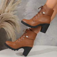 Female Plus Size Female High Heel Lace-up Round Head Ankle Boots