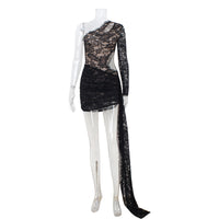 Womens Sexy Lace-Panel Hollowed-Out Bodycon Off-the-Shoulder Sheath Dress