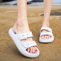 High Elastic Rubber Soft Platform Double Buckle Slippers For Women