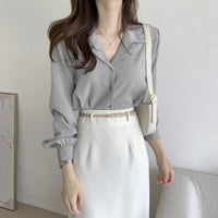Simple Suit Collar Chiffon Shirt Women's Long Sleeve Shirt