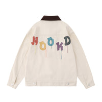 Color Letter Veneer Embroidery Contrast Color Lapel Denim Jacket