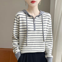Women's Striped Hooded Long-sleeved Knitted Sweater
