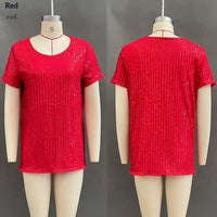 Women's Commuter Sequin Loose Crew Neck Short-Sleeve Top