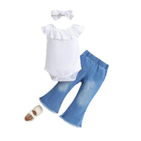 Girls' summer ruffled romper denim flare pants set