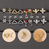 Flower Cross Cloud Snake Bat Shaped Zircon Stainless Steel L Rod Nose Stud