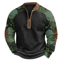 Printed Half Zipper Camouflage Men's Sweater
