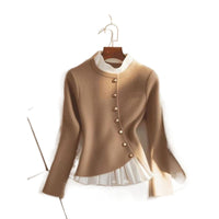 Fashion Temperamental Minority Pleated Skirt Hem Stitching Sweater