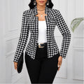 Autumn Winter Houndstooth Blazer Long-Sleeve Cardigan Coat