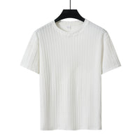 Men's Sports Solid Color Round Neck Pullover Vertical Pattern T-shirt Two-piece Set