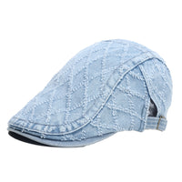 Retro Frayed-edge Distressed Denim Beret With A Laid-back Vibe